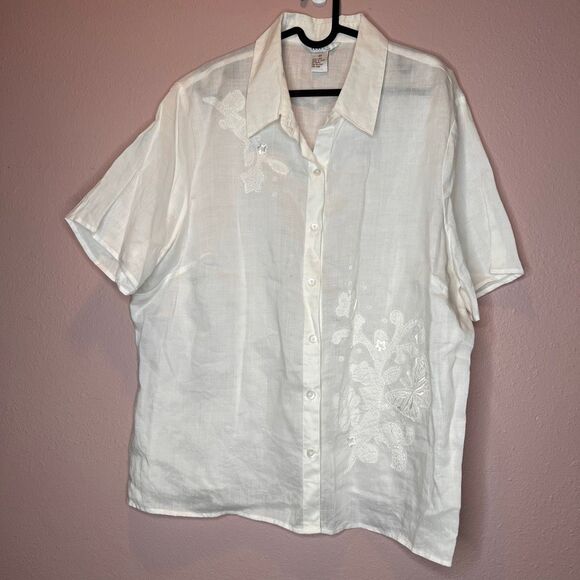 Icecle Tops - Icecle 100% linen white with appliqués button down